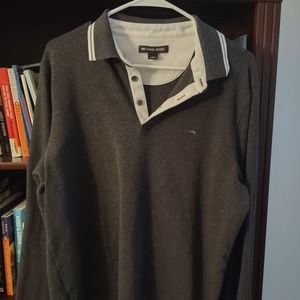 Michael Kors men's large gray and white long sleeve polo shirt.  Pre owned